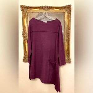 Blue Fish Plum Dress w Diagonal Hem & Exposed Seams